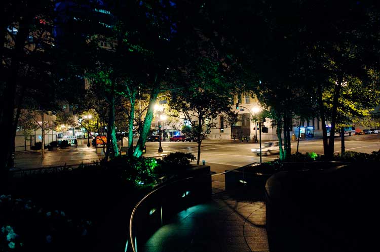 Downtown Oakland at night.